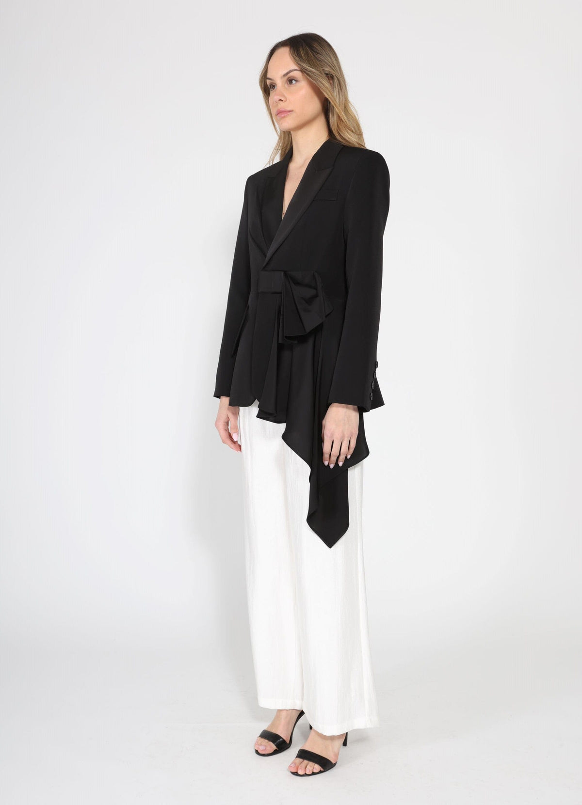 Side Ruffle Bow Front Open Coat