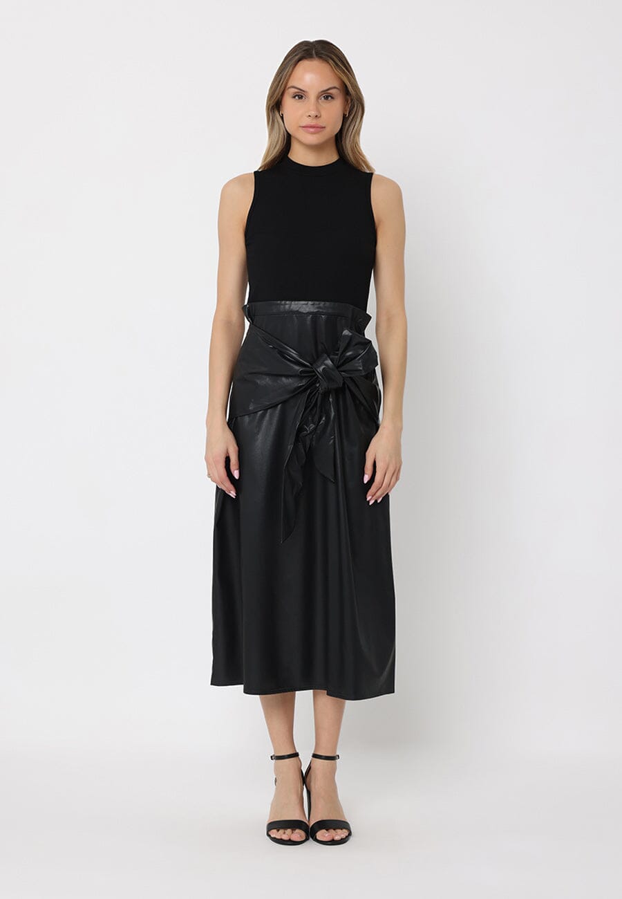 Sleeveless Tie Detail Front Midi-Dress