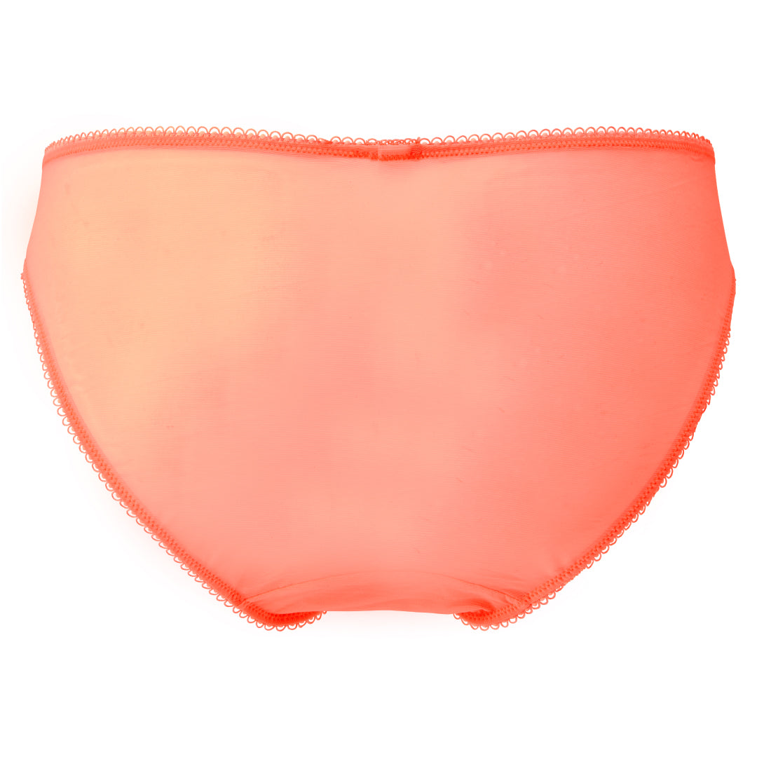Floral Lace Neon Coral Sheer Boyshort Panty