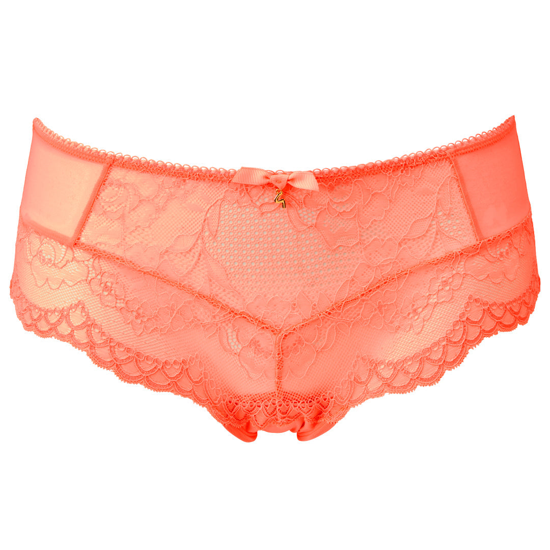 Floral Lace Neon Coral Sheer Boyshort Panty