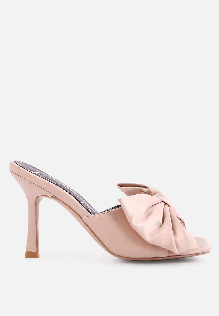 Satin Spool Heel Bow Embellishment Slider Heels